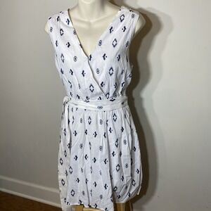 Splendid Women's Sleeveless midi belted Dress  Size Small white w navy geometric